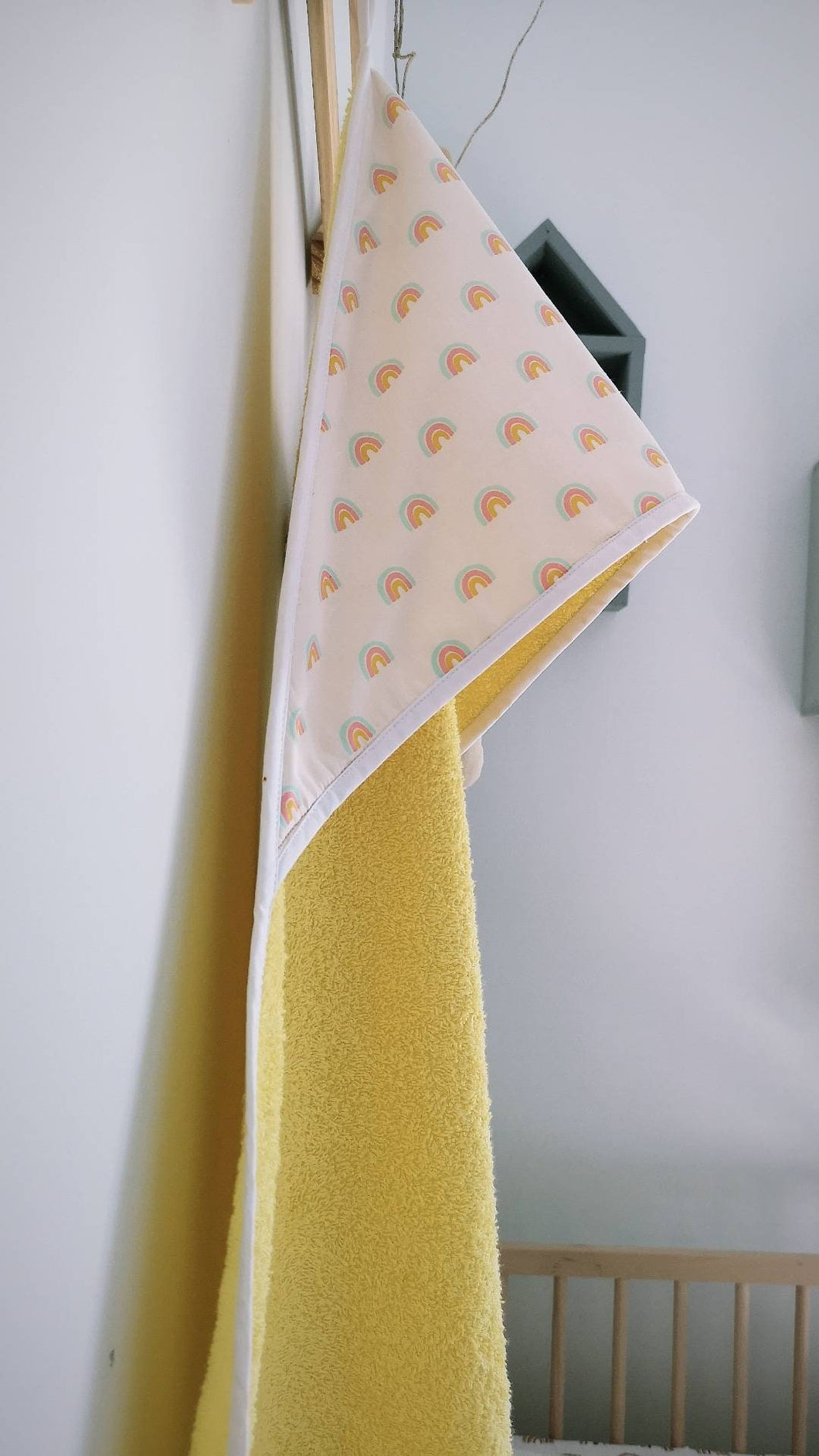 Rainbow hooded baby and toddler towel. Bath towels, baby hooded towel, toddler bath tower, organic cotton, babyshower gift,nursery towel